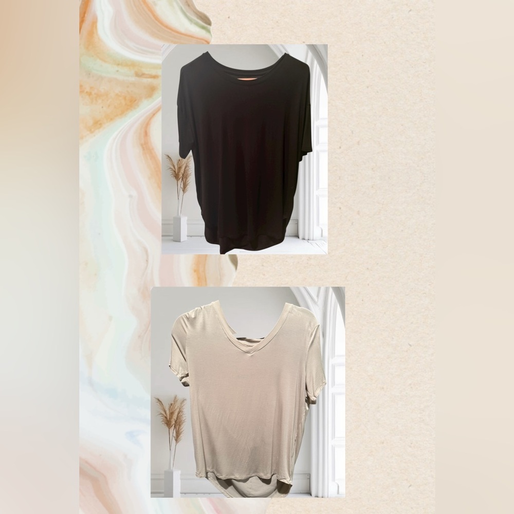 Like new! 2~ Time and Tru Crewneck Tunic Tees Black, Beige size small